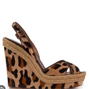 Louboutin Leopard Pony Hair Wedge Sandals Size 40